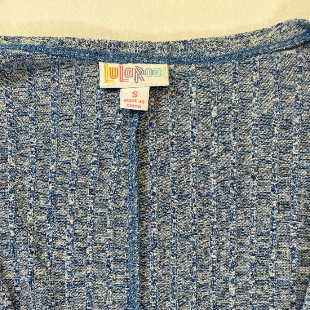 LulaRoe‎ Light Heathered Blue Ribbed Short Sleeve Open Face Cardigan Sweater